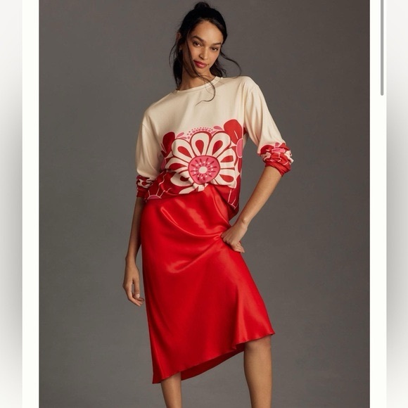 Farm Rio Anthropologie Oversized Baggy Retro Floral Red Pink Cream Sweatshirt M - Picture 4 of 13